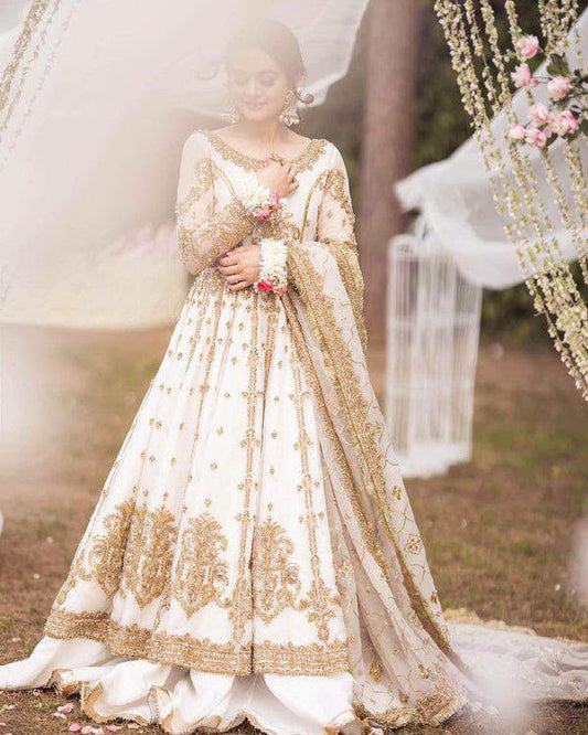 Aisha Imran Luxury Net Embroidered 3Pc Unstitched Suit - White