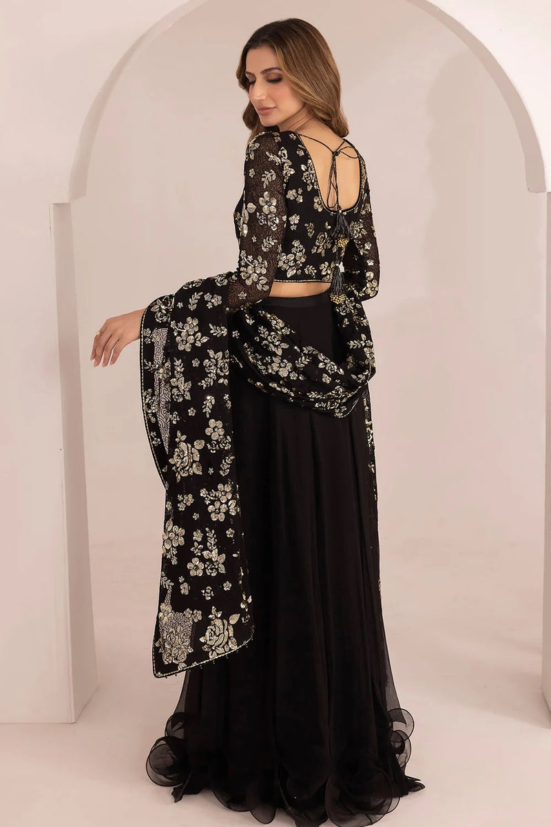 Jazmine Chiffon Embroidered Saree Unstitched UC-3021 BLACK