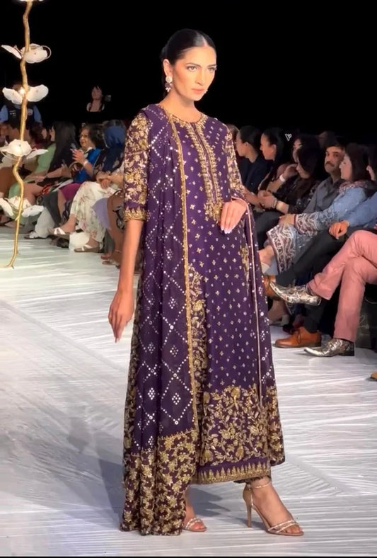 Haris Shakeel Luxury Embroidered Raw Silk Collection Purple AJ-03
