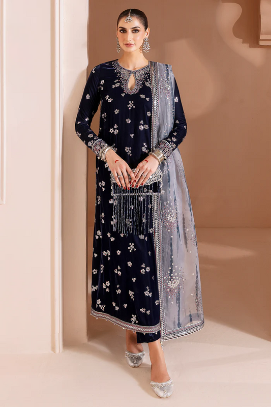 Jazmin Embroidered Velvet Formal 3 Pc Unstitched CVF D-03 Chandni