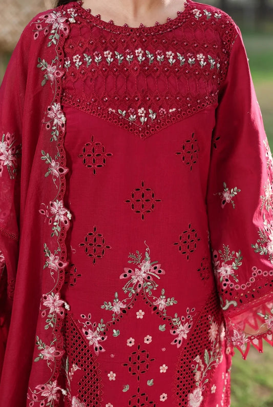 Sardinia - Luxury Lawn Embroidered Unstitched 3 Piece - FLORAL FUCHSIA