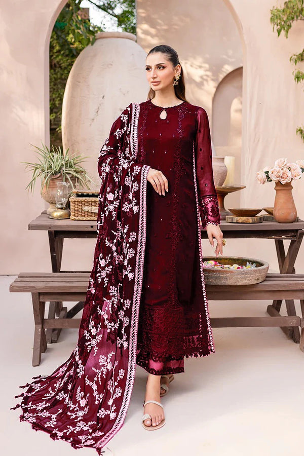 Azure Formals Chiffon Embridered Collection 3 Pc Unstitched Maroon