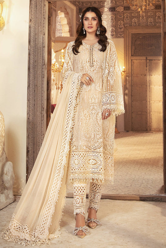 Maria.B Pearl White - Organza Embroidered Unstitched 3 Piece BD-2304