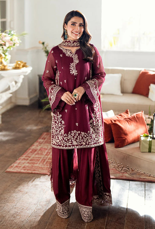 Azure Luxury Chiffon Embroidered 3 Piece Unstitched - Berry Dusk