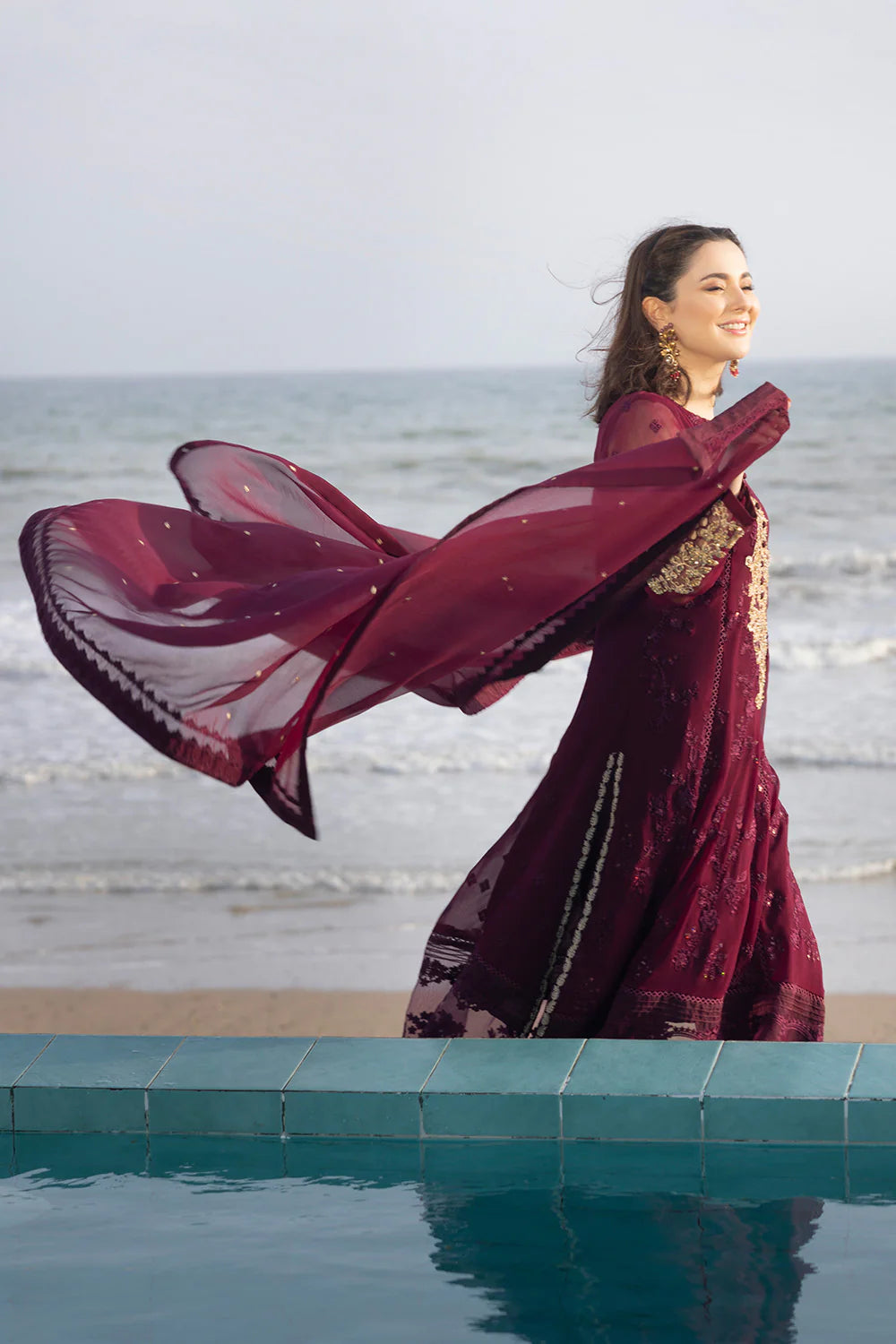 Azure Embroidered Chiffon Collection Unstitched 3 Piece Sequince Embroidered Chiffon Carnelian