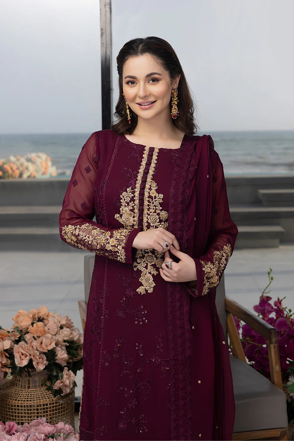 Azure Embroidered Chiffon Collection Unstitched 3 Piece Sequince Embroidered Chiffon Carnelian