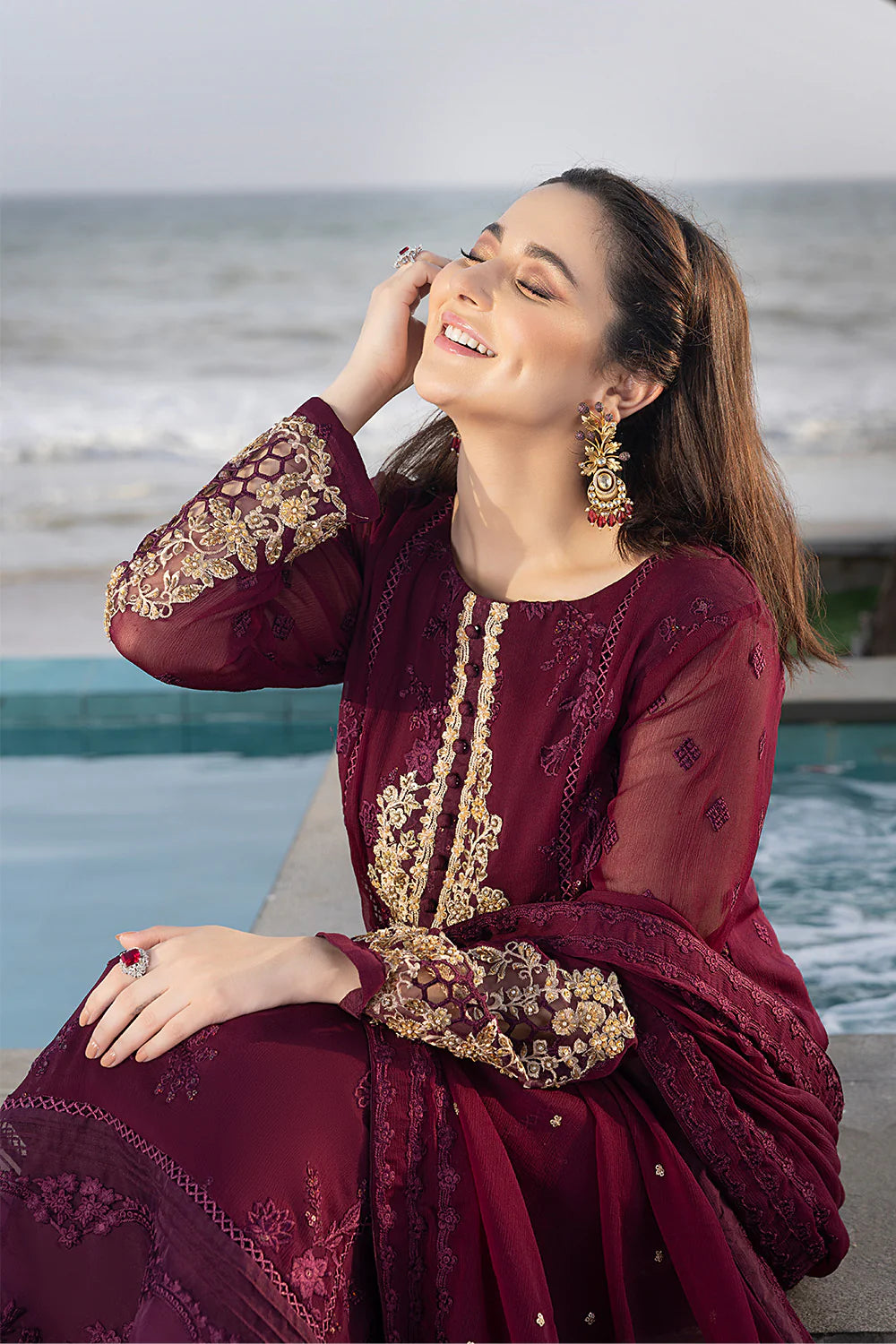 Azure Embroidered Chiffon Collection Unstitched 3 Piece Sequince Embroidered Chiffon Carnelian