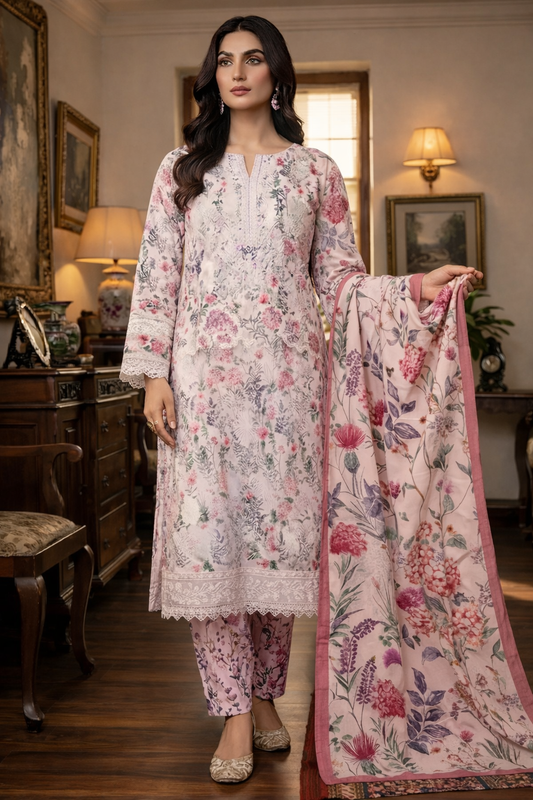 Aneelas Luxury Lawn Printed & Embroidered Unstitched Suit FLORA S-2