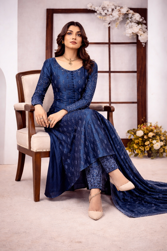 Ahmed Sultan Luxury Pure Raw Silk Unstitched 3 Piece Tangerine Teal Blue