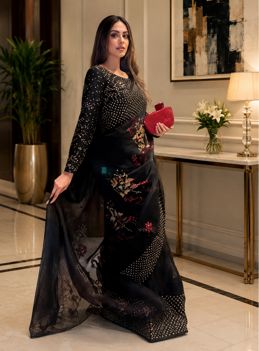 Muse Luxury Organza Embroidered 3Pc Unstitched Sari Ayesha Shahveer