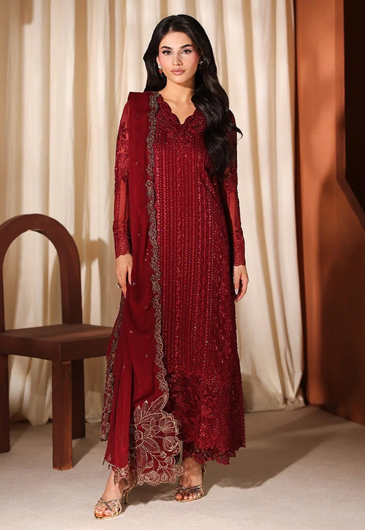 Azure Luxury Chiffon Embroidered 3Pc Unstitched Suit - Cherry Blossom PA-108