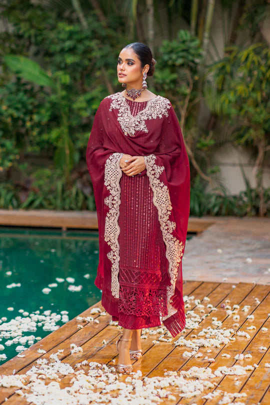 Luxe By Azure Embroidered Chiffon Suits Unstitched 3 Piece AS-116 Crimson Rush - Festive Collection