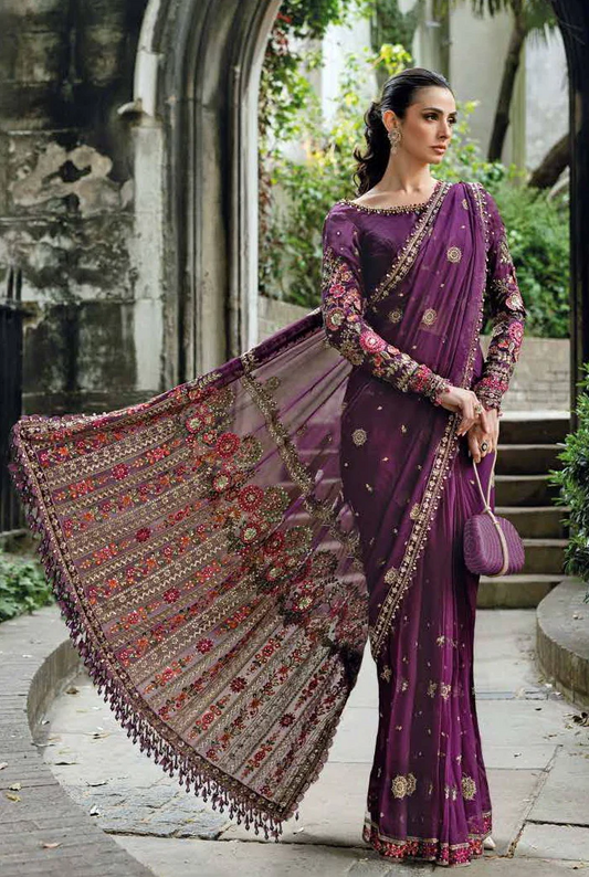 Maria.B Soiree Embroidered Pure Chiffon Unstitched Saree WF-09-01