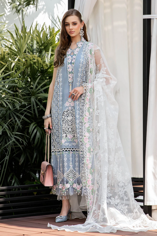 Maria.B Luxury Lawn Embroidered Unstitched Collection EL-23-10-Ice Blue