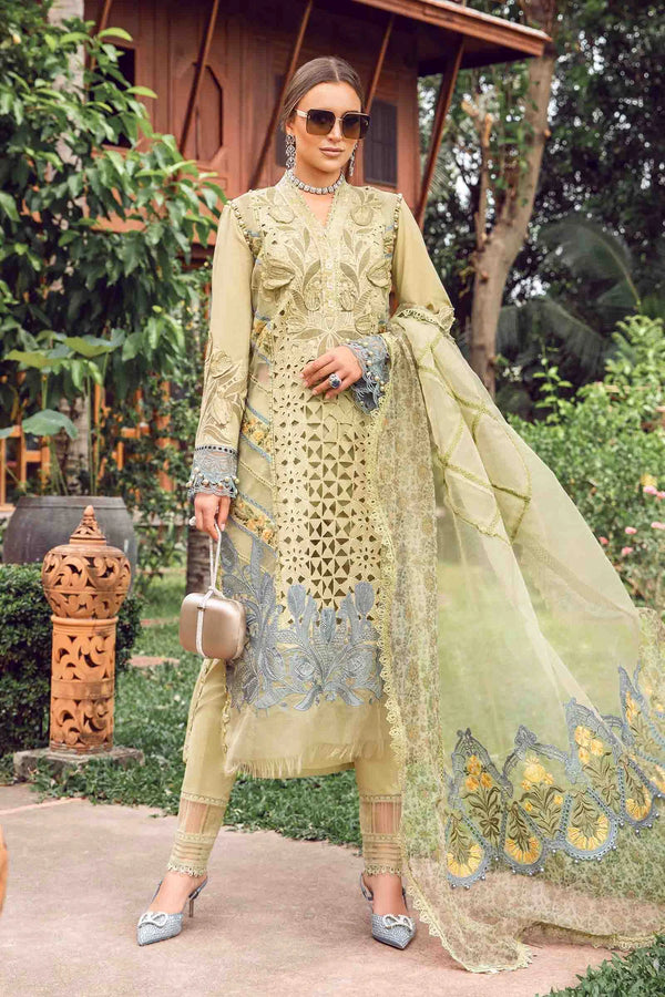 Maria.B Embroidered Lawn Suit Unstitched 3 Piece MB24E D-10 - Luxury Collection