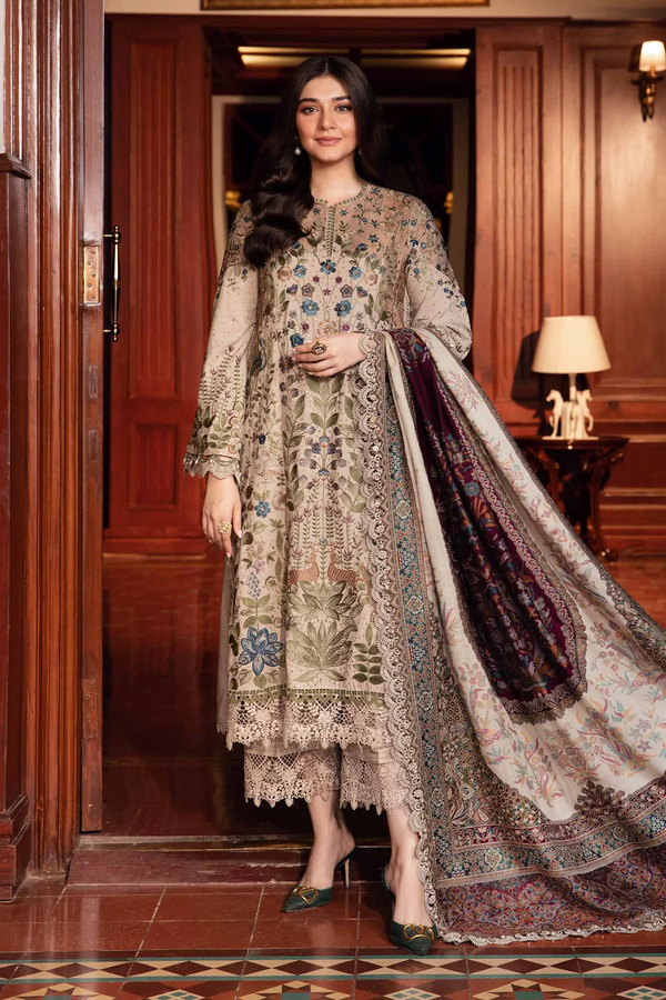 Maria.B Winter Luxe 3 Piece Unstitched Embroidered Marina Suit DL-1211 With Pashmina Woven Shawl