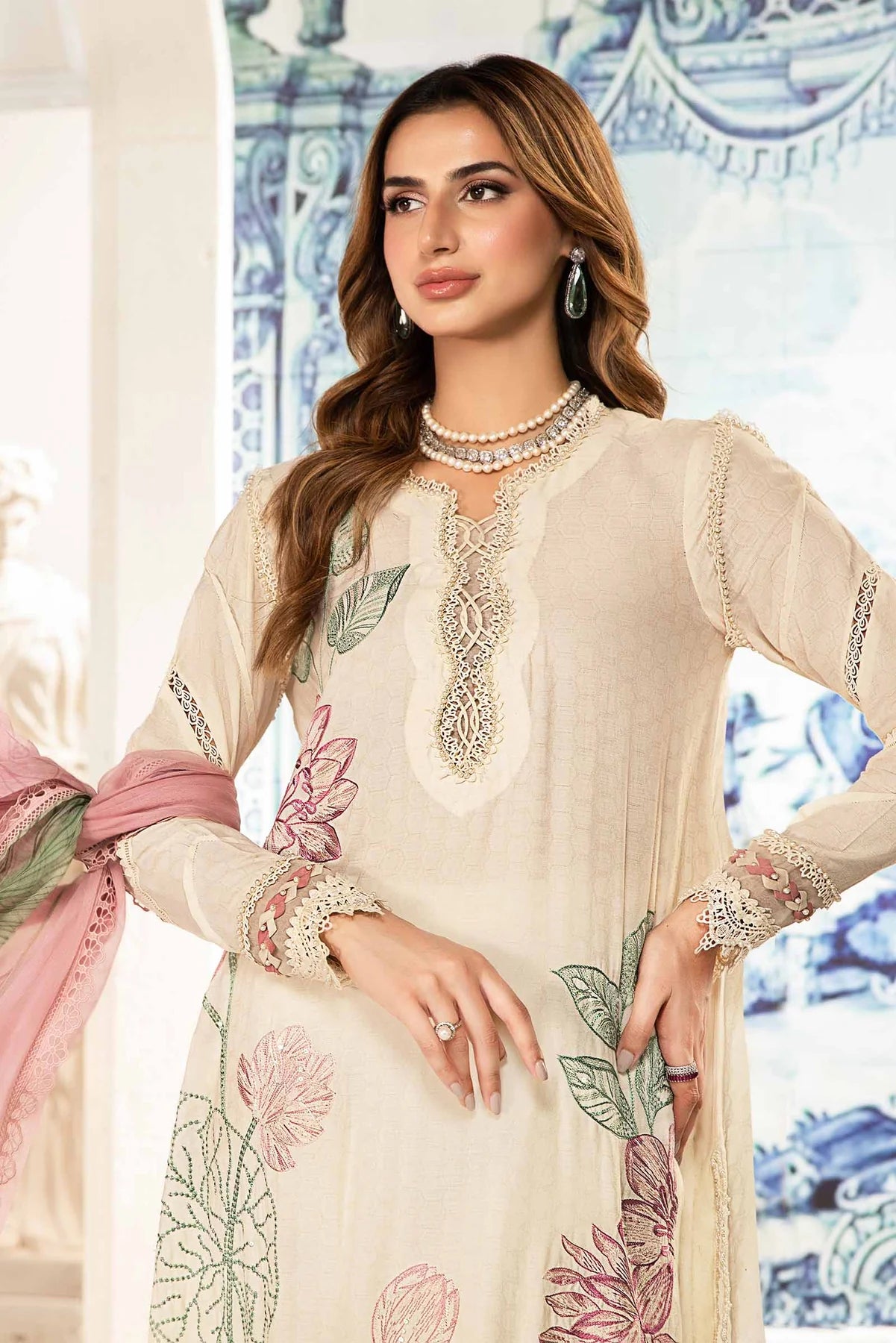 Maria.B MPrints Embroidered Lawn Pure chiffon duppatta Unstitched 3Pc Suit MPT-2001-A