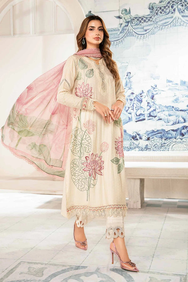 Maria.B MPrints Embroidered Lawn Pure chiffon duppatta Unstitched 3Pc Suit MPT-2001-A