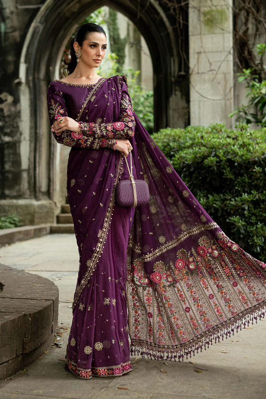 Maria.B Soiree Embroidered Pure Chiffon Unstitched Saree WF-09-01