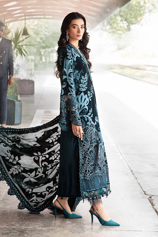 Maria.B Winter Luxe 3 Piece Unstitched Embroidered Velvet Suit DL-1203 With Palachi Shawl