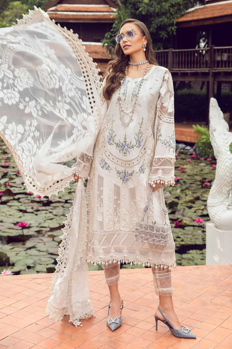 Maria.B Embroidered Lawn Suit Unstitched 3 Piece MB24E D-04 - Luxury Collection