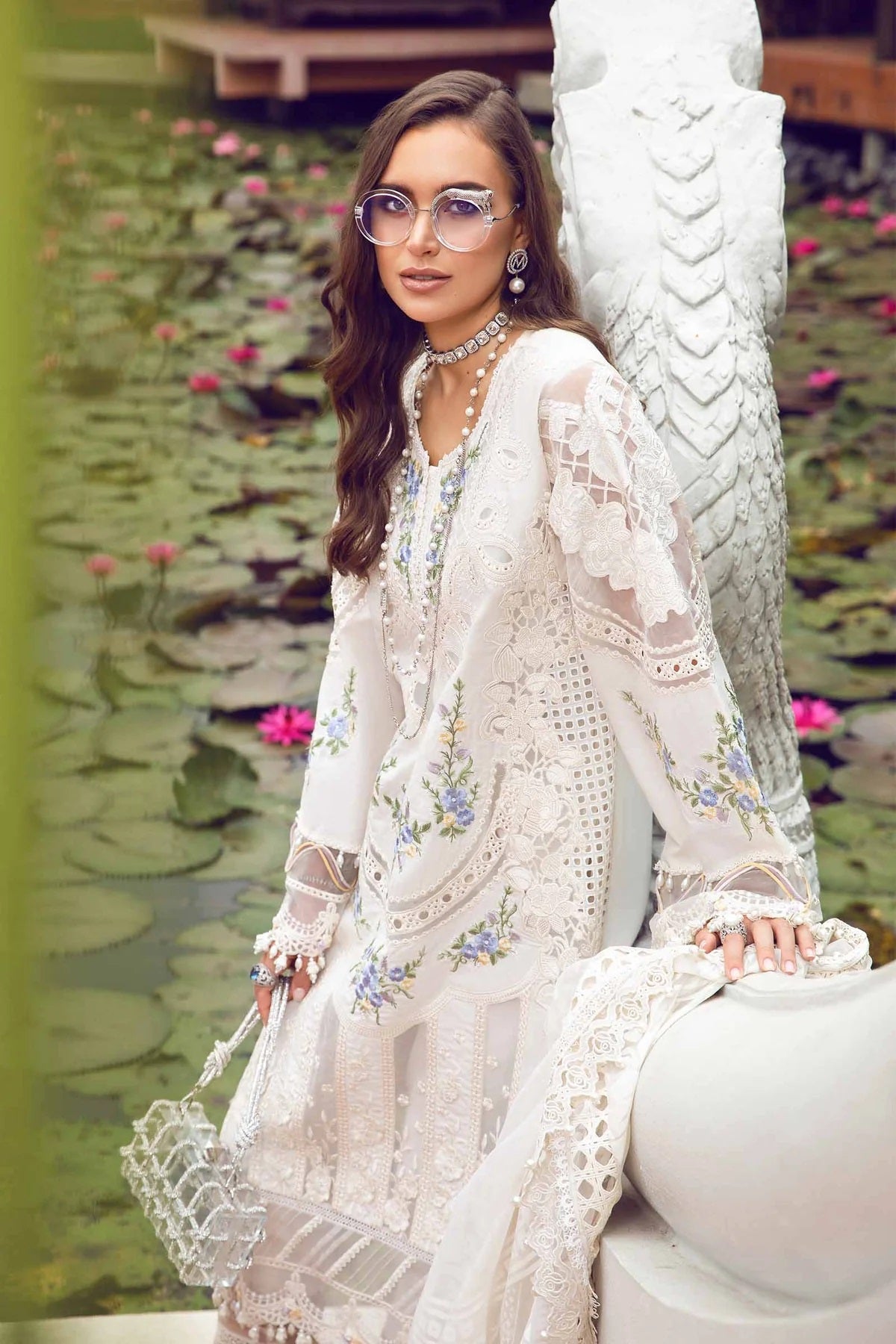 Maria.B Embroidered Lawn Suit Unstitched 3 Piece MB24E D-04 - Luxury Collection