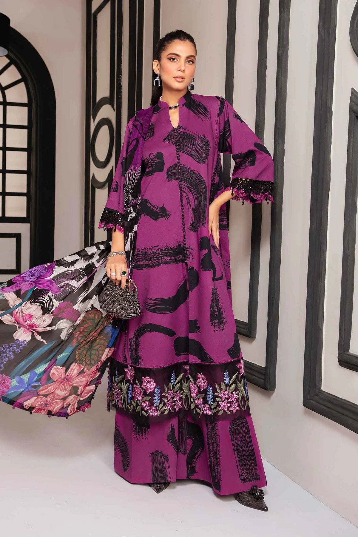 M.Prints By Maria.B Embroidered Lawn Suit Unstitched 3 Piece MB24E2 5B - Summer Collection