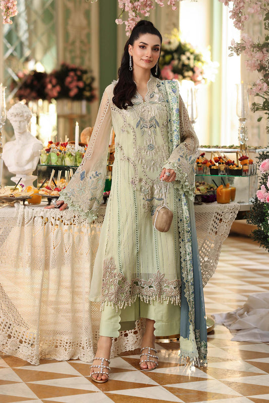 Maria B Luxury Embroidered Chiffon 3Pc Unstitched Suit MPC-26-105-Pistachio Green