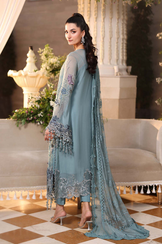 Maria B Luxury Embroidered Chiffon 3Pc Unstitched Suit MPC-26-106-Slate Blue