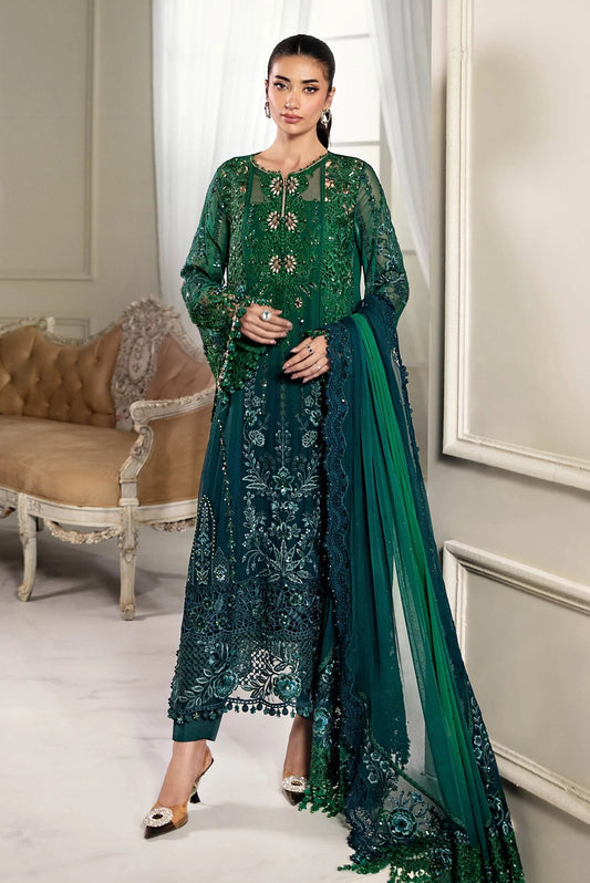 Maria.B Luxury Chiffon Embroidered 3 Piece Unstitched - MPC-25-106-Emerald Green
