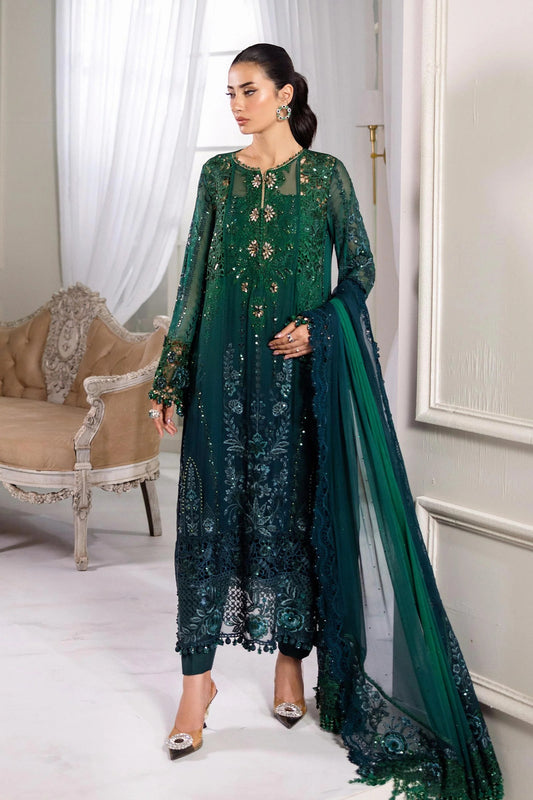 Maria.B Luxury Chiffon Embroidered 3 Piece Unstitched - MPC-25-106-Emerald Green