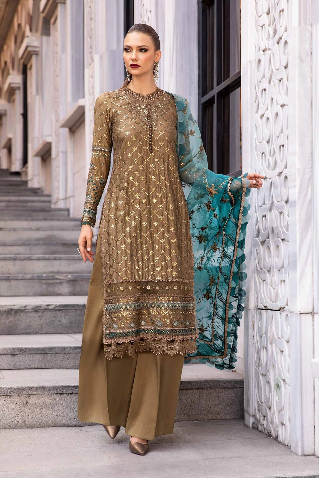 Maria.B Unstitched Embroidered 3 Pieces Cotton Satin Suit CST-808 – Pehnawa