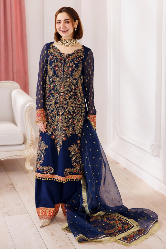 Charizma Luxury Pure Chiffon Unstitched Collection DJ5-07 Navy Blue