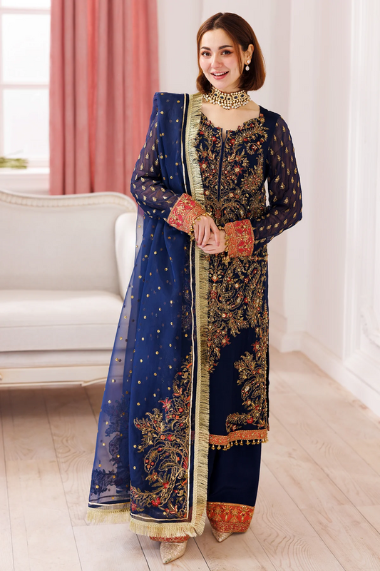Charizma Luxury Pure Chiffon Unstitched Collection DJ5-07 Navy Blue