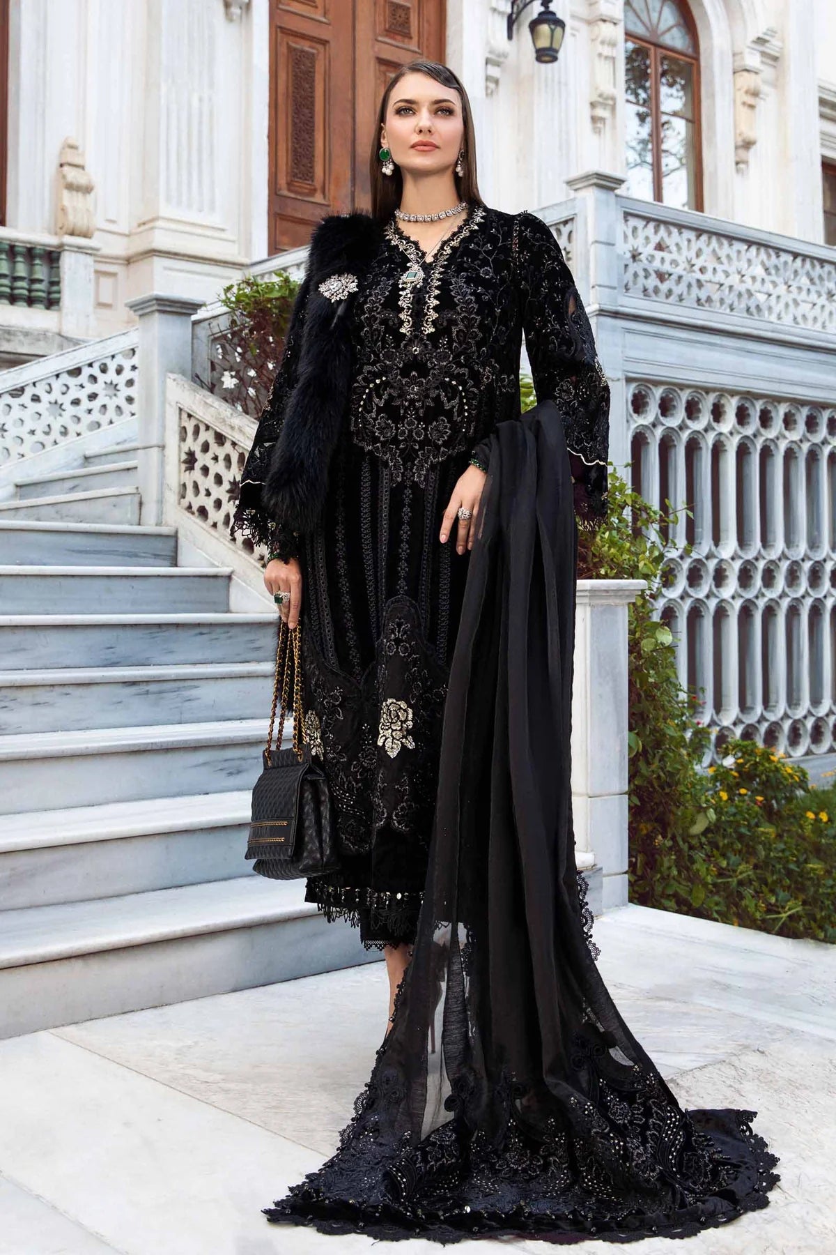 Maria.B Embroidered Velvet Suits Unstitched 3 Piece D 11 Luxury