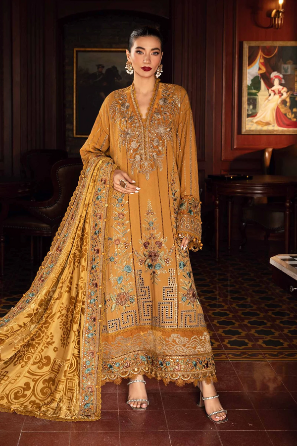 Maria.B Winter Luxe 3 Piece Unstitched Embroidered Woven Marina Suit DL-1204 With Palachi Shawl