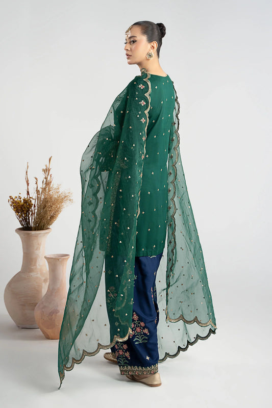 Maria.B Luxury Raw Silk Embroidered 3 Piece Unstitched Green