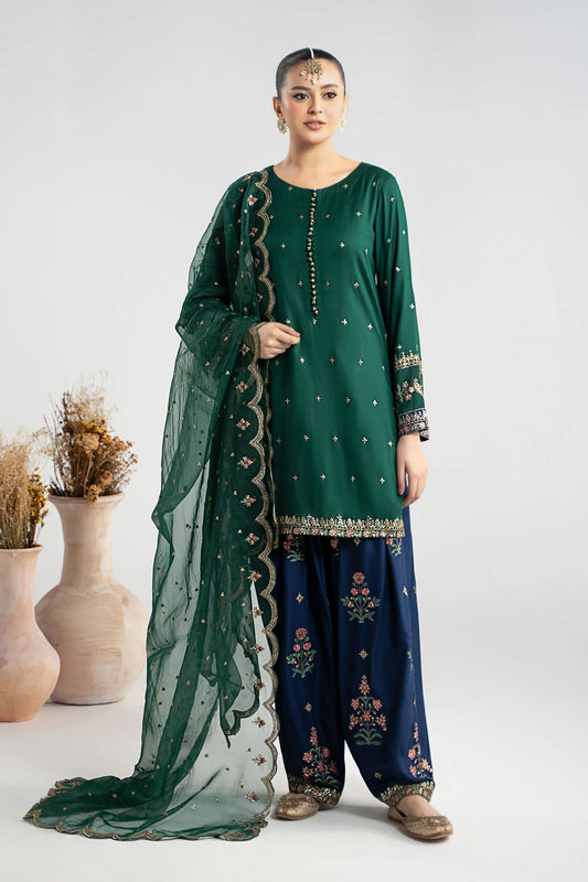 Maria.B Luxury Raw Silk Embroidered 3 Piece Unstitched Green
