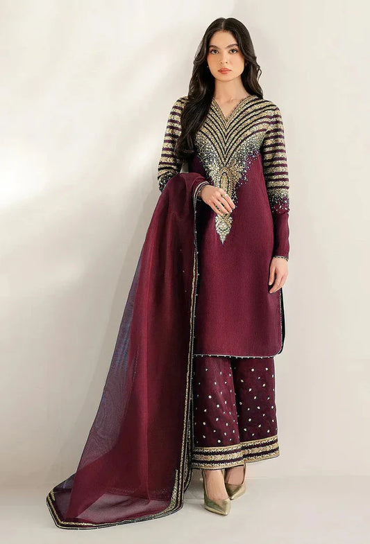 Jazmin Luxury Raw Silk Embroidered Unstitched 3 Piece UR 7056 Maroon