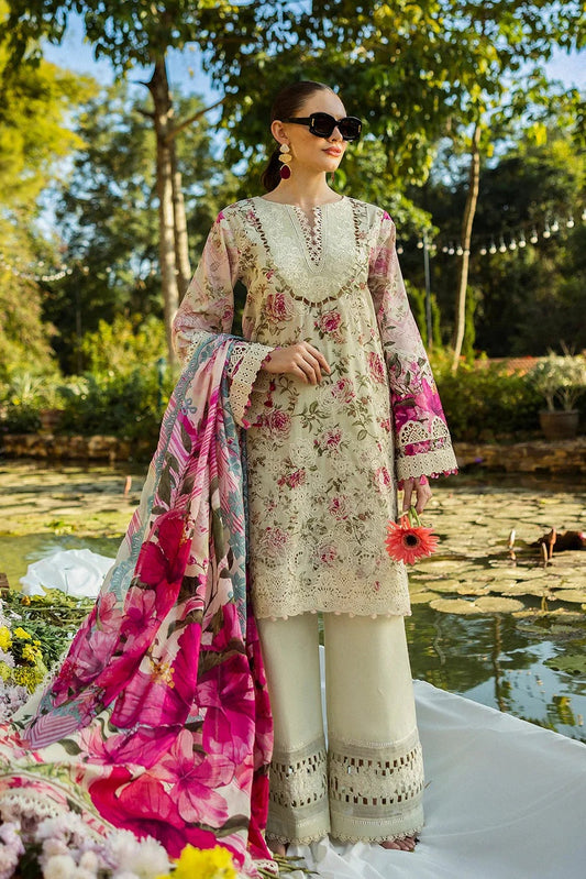 Elaf Luxury Lawn Embroidered 3 Piece Unstitched Elk-06B Roses And Whites(pure chiffon duppatta)