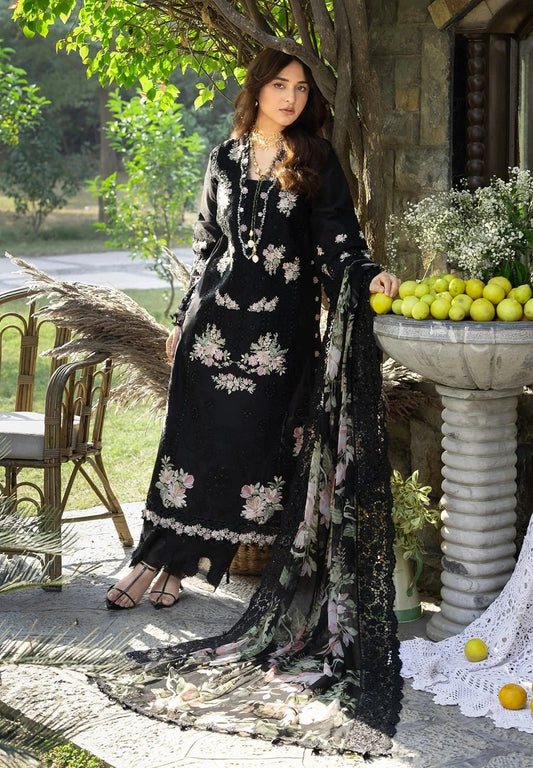 Elaf - Luxury Lawn Embroidered 3 Piece Unstitched - Midnight Blossom