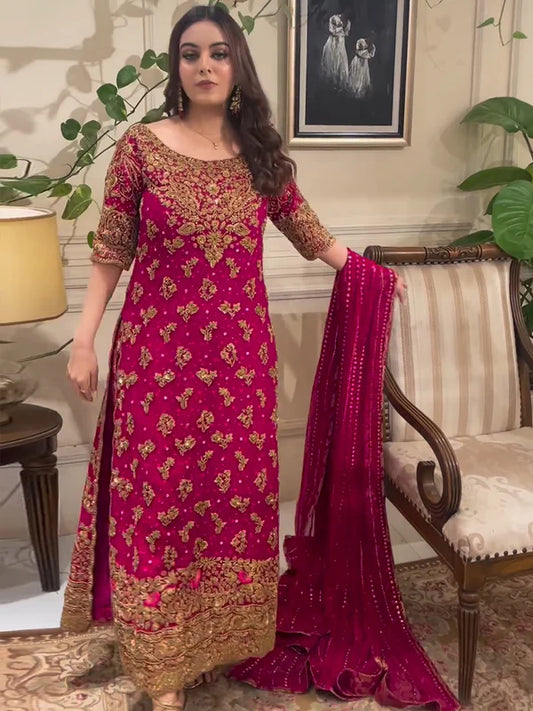 Haris Shakeel Brides Pure Chiffon Unstitched Faushia1