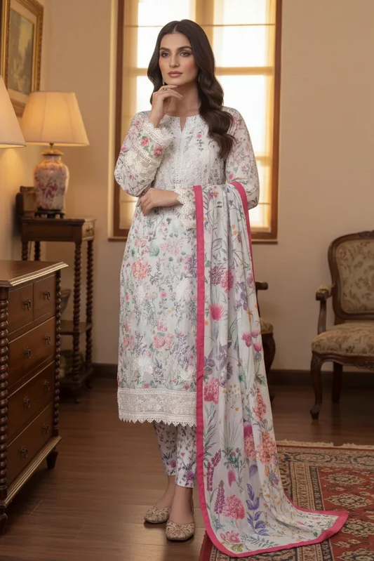 Aneelas Luxury Lawn Printed & Embroidered Unstitched Suit FLORA