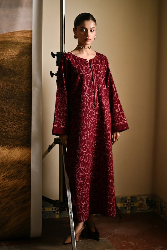 Zaib - Luxury Lawn Embroidered Unstitched 3 Piece - Maroon