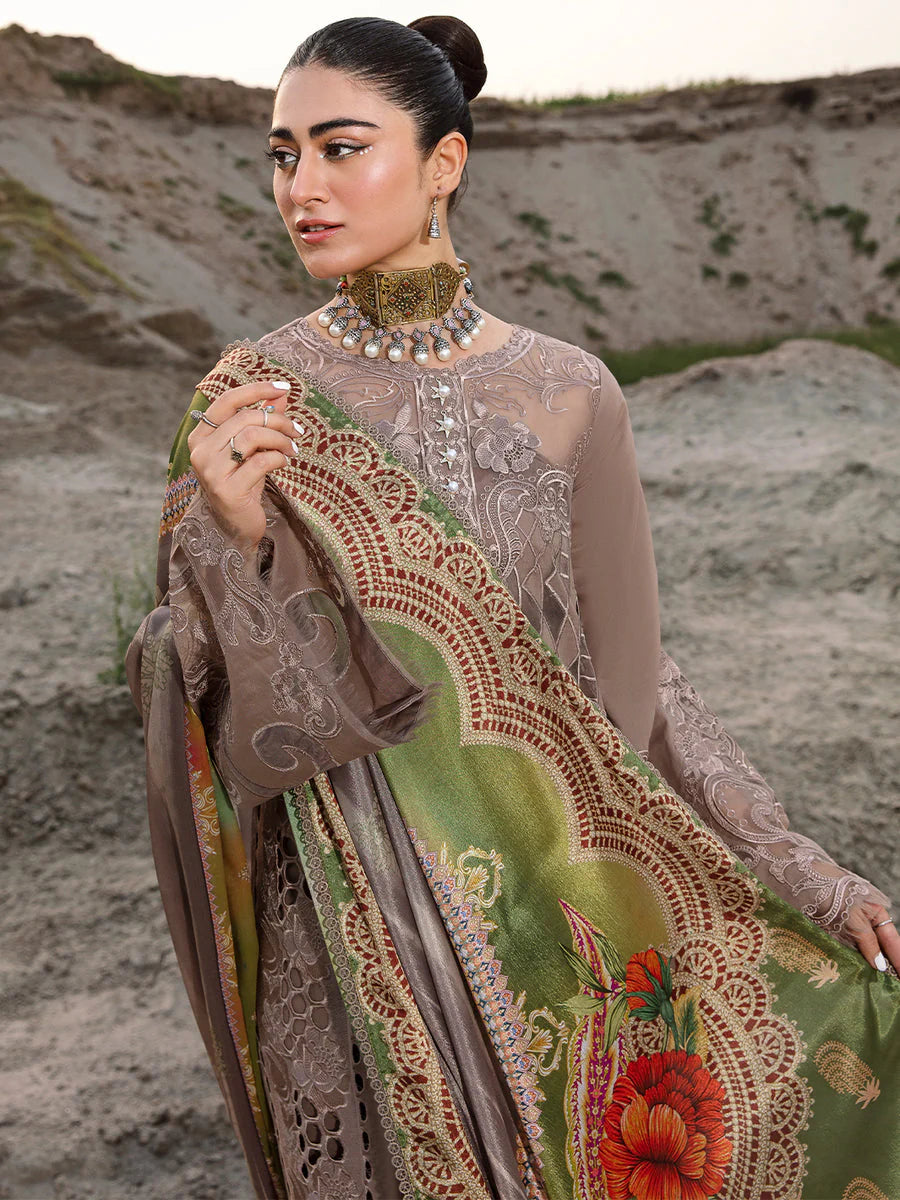 Bin Ilyas Luxury Embroidered Lawn Collection Unstitched Brown WQ-24