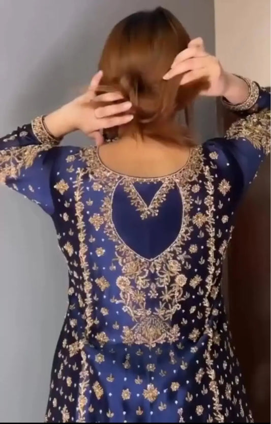 Poshkari Luxury Raw Silk Hand Emblishment Collection Monam Luxe