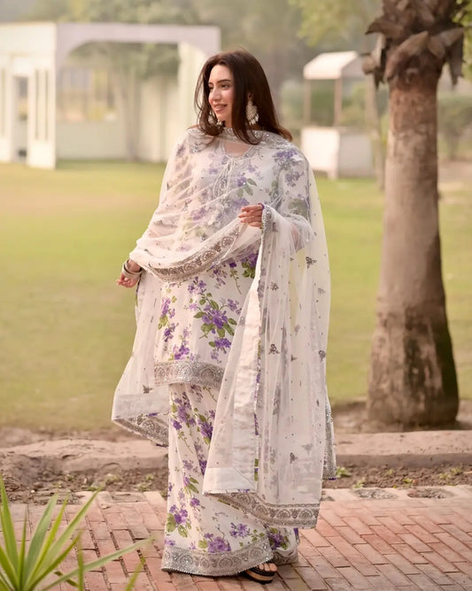 Aneelas Luxury Lawn Embroidered Unstitched 3 Pc Suit Flora