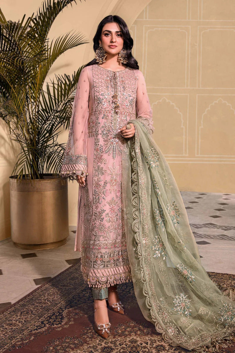 Maria.B Embroidered Net Suits Unstitched 3 Piece MB D7 - Luxury Collection