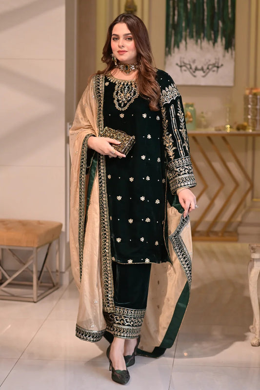 Aneelas | Luxury Velvet Embroidered Unstitched 3 Piece - VT-09