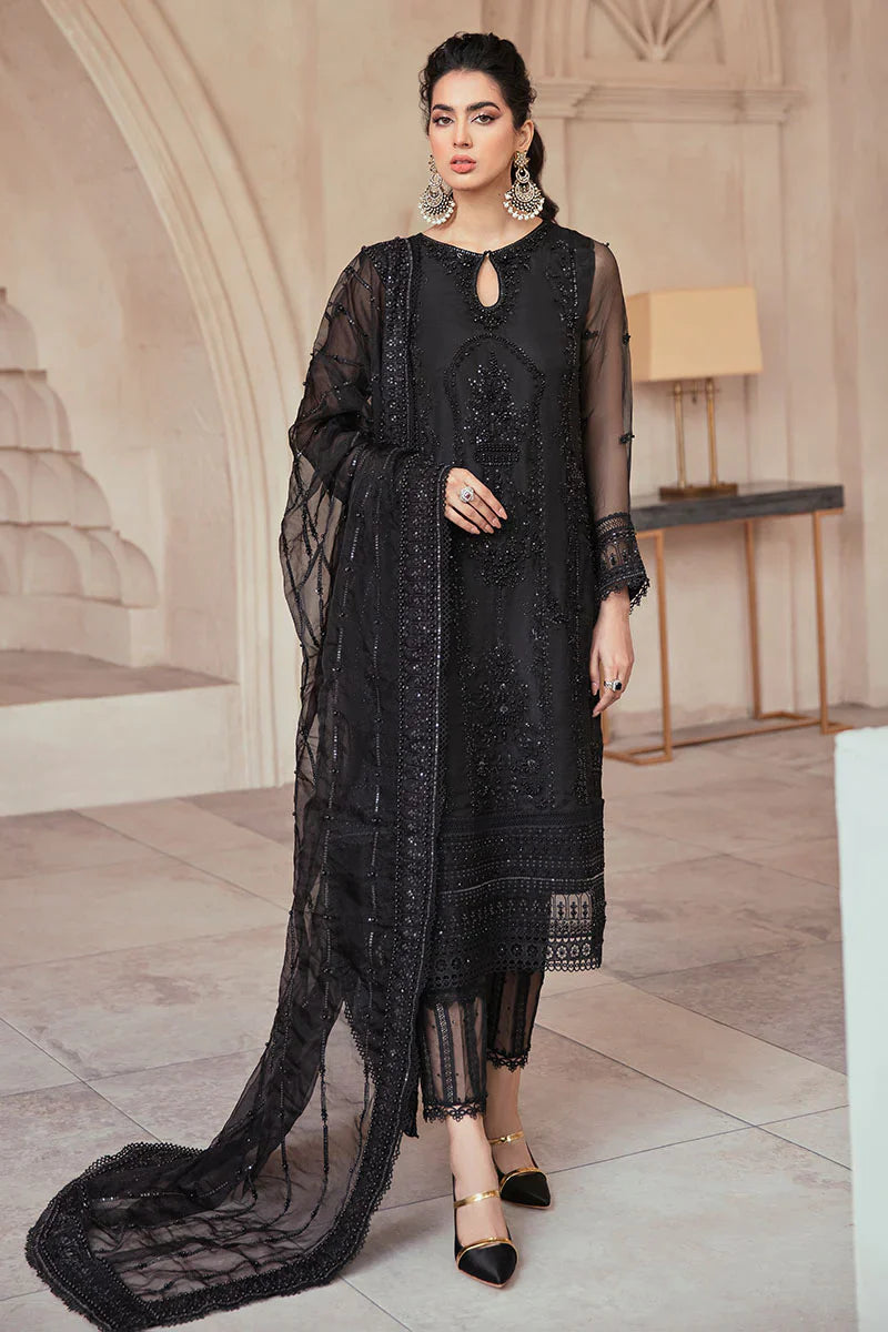 Mushq Black Formal Collection Net Embroidered Unstitched Luxury Collection